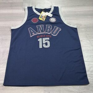 NEW Naruto Shippuden Tank Jersey Mens Large Blue ANBU Kakashi 15 Black Ops Anime
